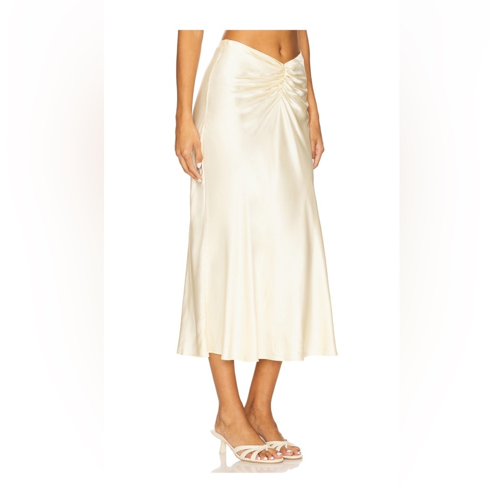Elegant Cream Satin Midi Skirt